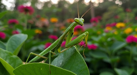 Praying Mantis in a Vibrant Garden