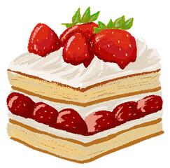A hand drawing of strawberry cake against a transparent background