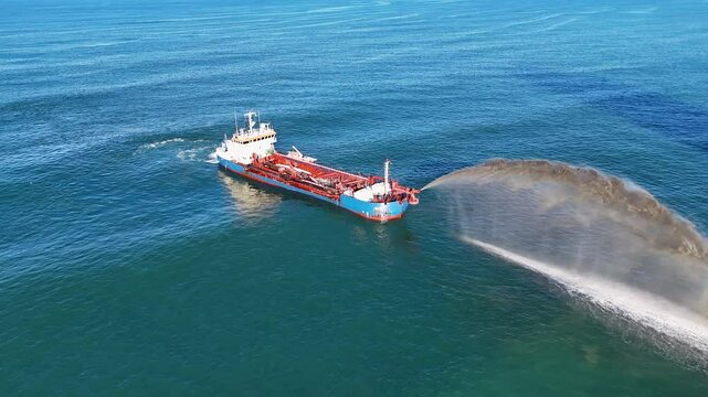 Dredging Ship Pumping Sand for Beach Restoration