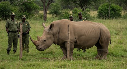 Naklejka premium White Rhino Conservation in African Savannah