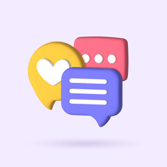 3d message boxes. Social network chat box symbols. 3d chat dialog text boxes. Volumetric realistic speak bubbles. Social media communication signs. Vector illustration