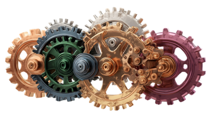 Colorful mechanical gears engineering machinery connection
