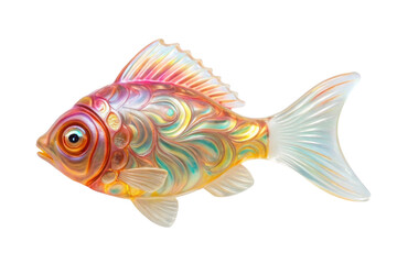 Fototapeta premium PNG Colorful glass fish sculpture with intricate swirling patterns