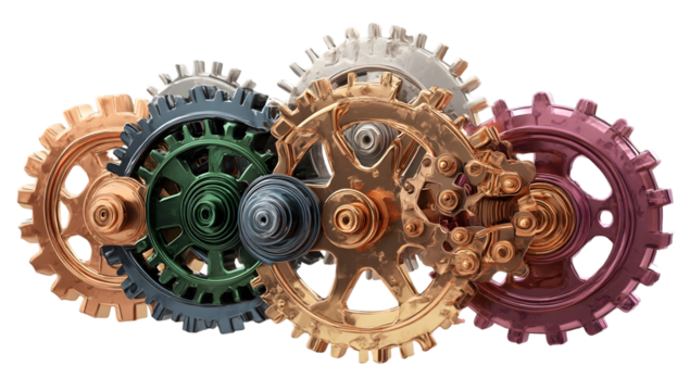 Colorful mechanical gears engineering machinery connection