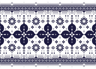 Floral, ethnic fabric seamless pattern, blue and white style, design for cloth, carpet, batik, wallpaper, wrapping etc.