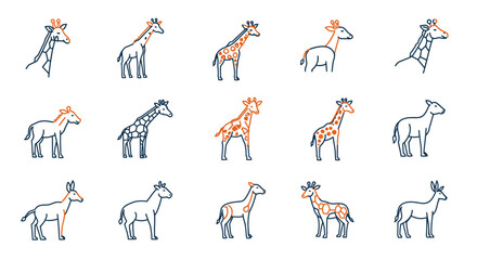 Diverse African Wildlife Illustrations in Profile View