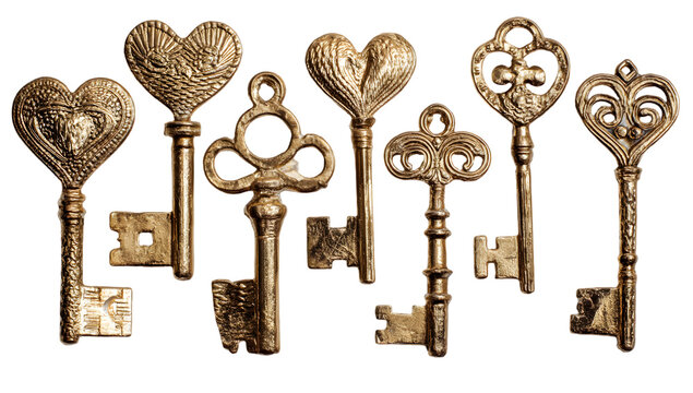 Antique keys set gold vintage