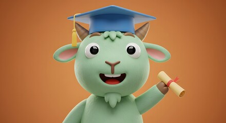 Adorable Graduate Goat 3D Render of a Cute Goat in Graduation Cap