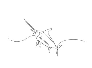 Obraz premium Marlin fish single outline illustration. Continuous line art drawing of marlin fish. Editable stroke.