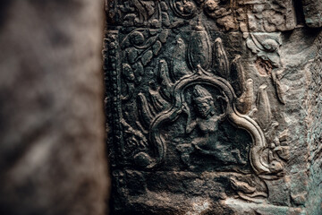 Apsara Carving Detail at Angkor Wat Temple in Cambodia