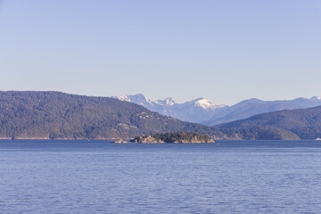 Peaceful Morning Landscape in West Vancouver with Mountains and Howe Sound