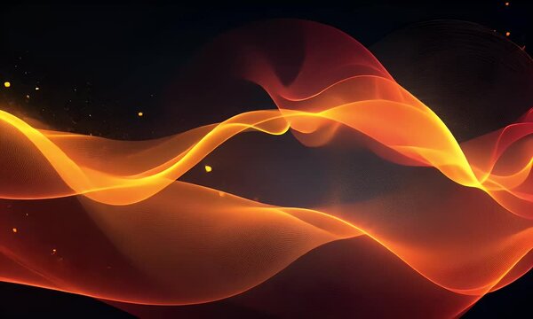 A dynamic, glowing orange and yellow wave against a black background, perfect for conveying energy or motion in your video foregrounds, in the style of an abstract expressionist painter.