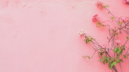 Pink Flowers Blooming on a Pastel Pink Wall Background Spring Blossom Floral Nature Photography Pretty Delicate Romantic