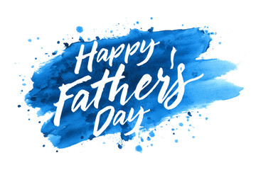 A set of creative blue paint-styled Father's Day greetings with dynamic brushstrokes and celebratory design elements isolated on a transparent background