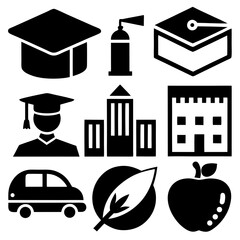 Collection of black and white education icons
