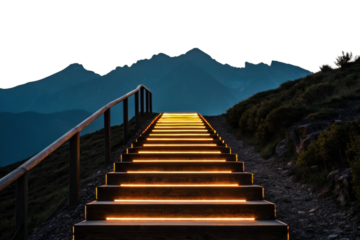 PNG Illuminated pathway leading to mountain peaks at night