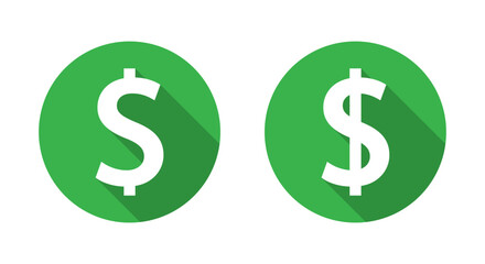 Dollar, USD money icon with long shadow. Currency sign symbol