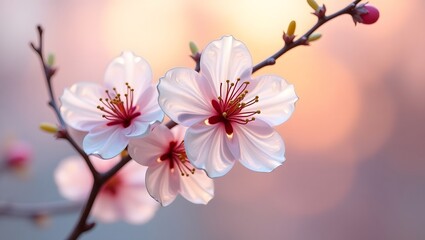 Fototapeta premium Dreamy Close-Up of Cherry Blossom Flowers in Soft Pastel Light – Spring Floral Macro Photography