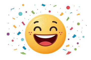 Naklejka premium PNG Happy smiling emoji face with colorful confetti celebration background