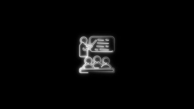 glowing neon training icon animation black background. 4K Video motion graphic animation.