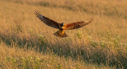 Fototapeta premium Majestic Red Kite in Flight over Golden Meadow