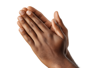 Clasped Hands in Prayer: Close-up of Dark Skin Tone, PNG