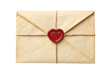PNG Vintage envelope with red heart wax seal and twine