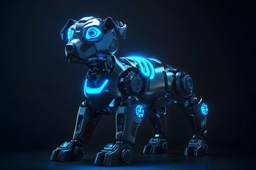 A mechanical dog with blue robot cyborg