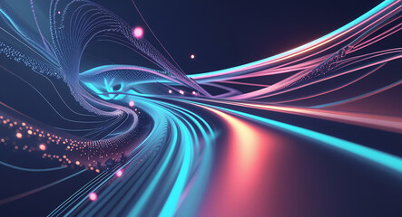 Digital Highway: Futuristic rendering of swirling digital light trails, capturing the essence of speed, data flow, and technological innovation.