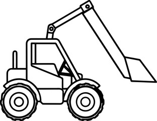 excavator outline line art illustration, coloring book page