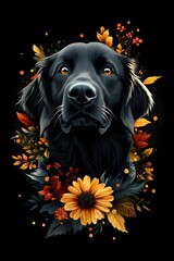 Dog with flowers