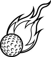 flaming fast golf ball outline line art illustration, coloring book page