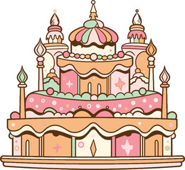 Playful Birthday Cake Illustration Whimsical Design