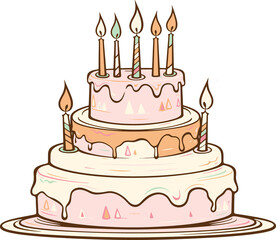 Playful Birthday Cake Illustration Whimsical Design