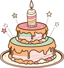 Playful Birthday Cake Illustration Whimsical Design