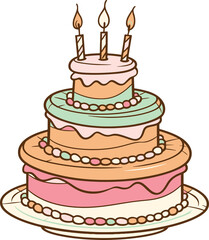 Playful Birthday Cake Illustration Whimsical Design