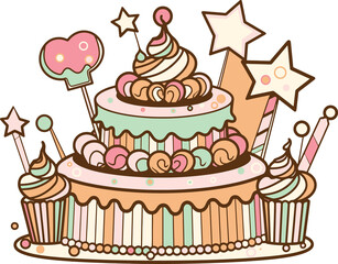 Playful Birthday Cake Illustration Whimsical Design