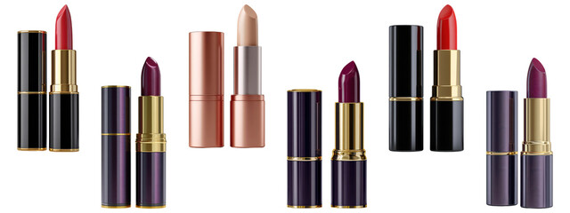 Obraz premium Set of open lipsticks in assorted colors and cases, PNG