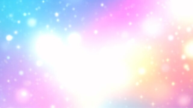 A bright, realistic animation of a rainbow gradient transitioning with floating sparkles, shining stars and soft bokeh particles that gently move and twinkle across the screen 
