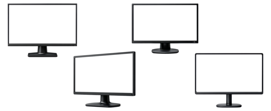 Blank computer monitors mockup set with black frames, PNG