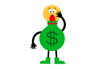 money sack character mockingly sticking out tongue