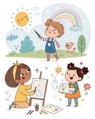 children drawing on the board