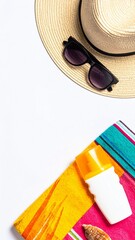 Custom AI Model Summer Vacation Essentials Sun Hat, Sunglasses, Sunscreen, Beach Towel