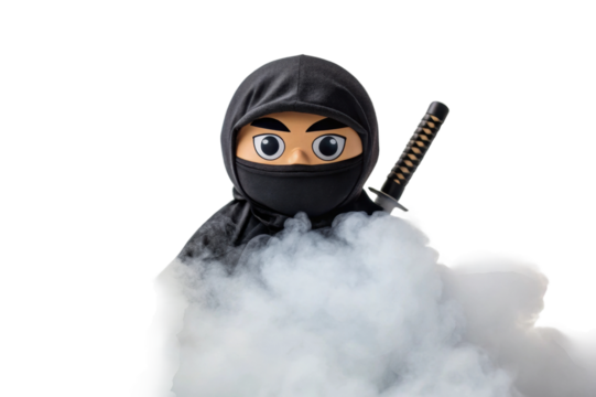 PNG Animated ninja character with katana in smoke background