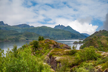 Fototapeta premium landscapes of Myrland Beach, Lofoten Islands, Noruega
