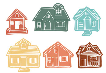 Hand-drawn doodle illustration of a simple tiny house. Minimalist sketch style with clean lines in retro color