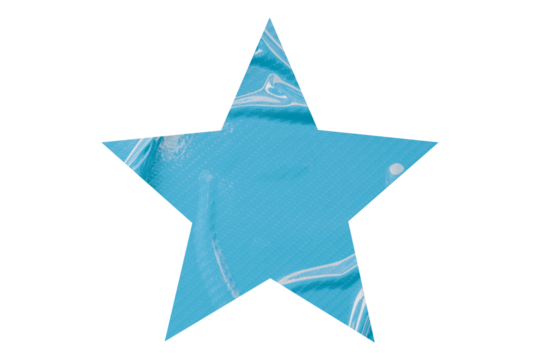 Crumpled light blue star pattern stickers, separated on a transparent background.