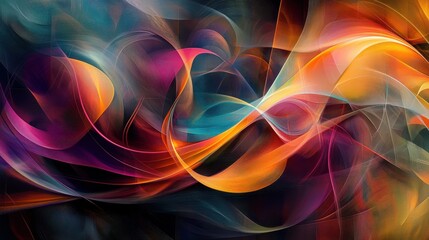 Obraz premium A colorful abstract design with geometric shapes, swirling lines, smooth gradients, vibrant hues, 