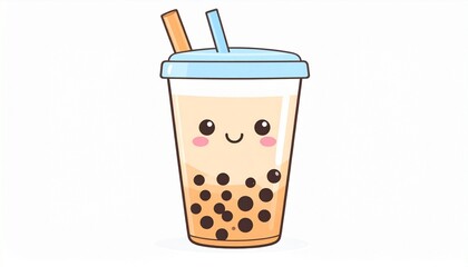 Custom AI Model Adorable Cartoon Boba Tea Drink with Straw and Lid