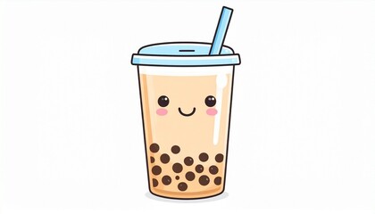 Custom AI Model Adorable Cartoon Boba Tea Drink with Straw and Lid